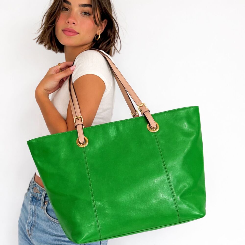Michael Kors Jet Set Large Tote Kelly Green Pebbled Leather Authenticated
